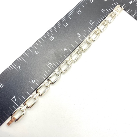 Chain Link Silver Tone Rhinestone Bracelet - Picture 2 of 5